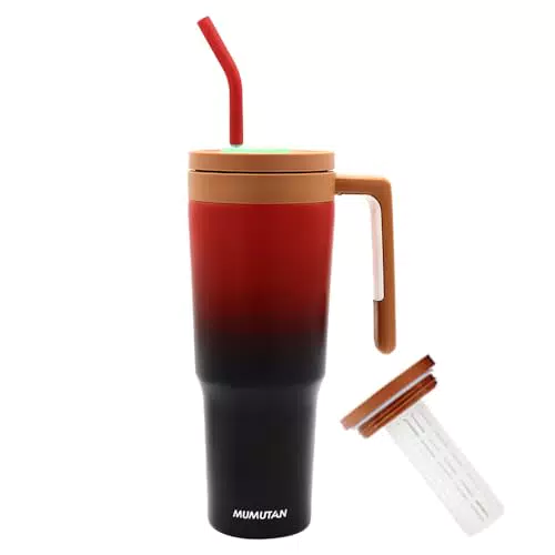 WATMHHJQ Tazza Termica con Cannuccia, manicoo e coperchio