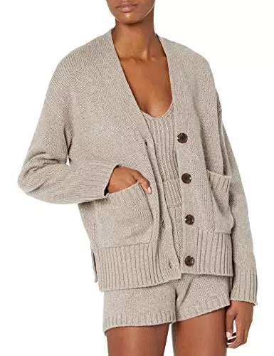 The Drop Brigitte, Cardigan a Costine con Bottoni Grandi e Tasche Frontali da Donna