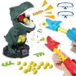 Ulikey Dinosauro Giocattolo di Tiro per Bambini, Mobile Giochi di Tiro con Dinosauri con Dinosauro Airsoft Flipper Morbido Occhiali Protettivi Contatore a LED Funzione Spray per Bambini Dai 4+