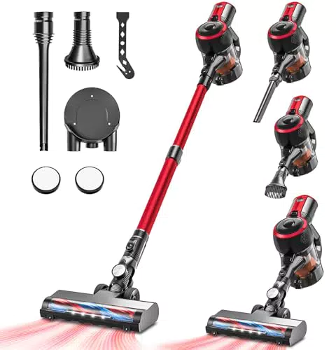 VEGREM Aspirapolvere Senza Fili Potente 25Kpa con Luci LED e Batteria Rimovibile