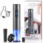 Set regalo Cavatappi elettrico per vino ricaricabile 4 in 1 - Apribottiglia elettrico con Versatore e Tagliapasta stagnola