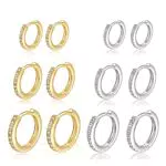 Orecchini a Cerchio Placcati in Oro 14K e Argento Sterling con Zirconi - Set da 6