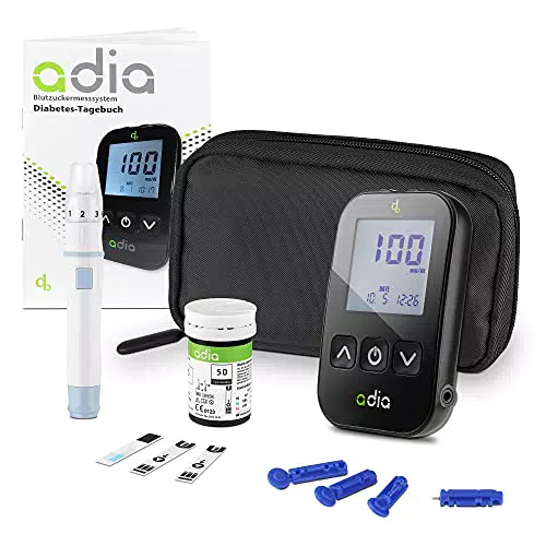 Adia Glucometro con 10 Strisce Reattive Incluse - Automonitoraggio del Glucosio nel Sangue