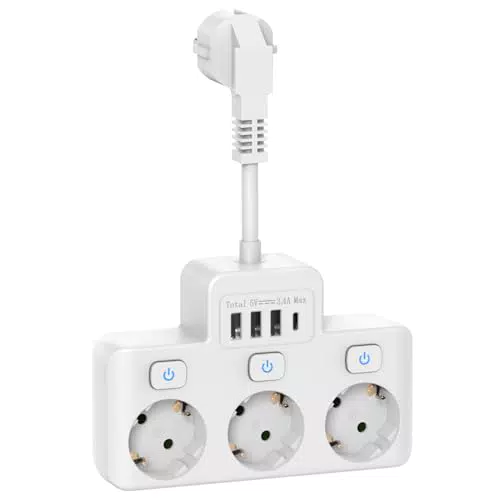Ciabatta Multipresa Afitdon con 4 USB e Interruttore - Presa Elettrica Salvaspazio