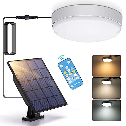 Aigostar Luce Solare Led Esterno con Telecomando 50W IP65 Impermeabile - Plafoniera Solare Regolabile 3000K/4000K/6500K