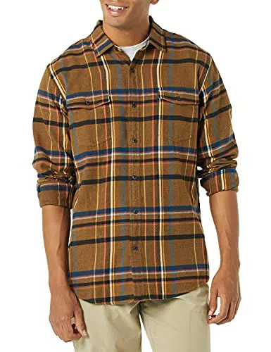 Amazon Essentials Camicia in Flanella a Maniche Lunghe da uomo, Verde Oliva Puntinato