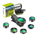 Apexel - Kit obiettivi 6 in 1 per smartphone iPhone - Grandangolare, Macro, Fisheye, ND, CPL/Stella