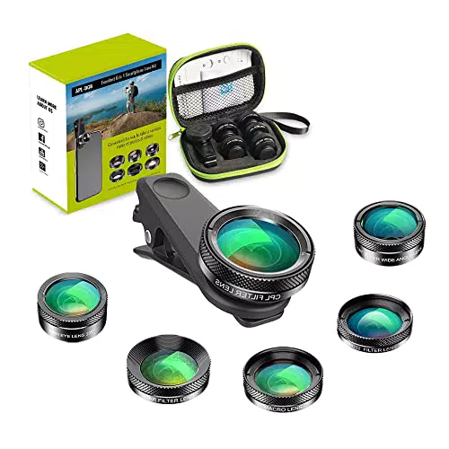 Apexel - Kit obiettivi 6 in 1 per smartphone iPhone - Grandangolare, Macro, Fisheye, ND, CPL/Stella