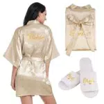 Vestaglia Sposa Donna in Raso Kimono Pigiama da Notte per Nozze - BETESSIN