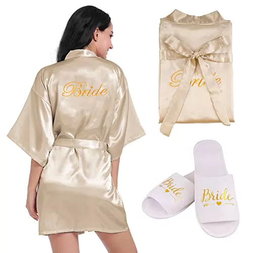 Vestaglia Sposa Donna in Raso Kimono Pigiama da Notte per Nozze - BETESSIN