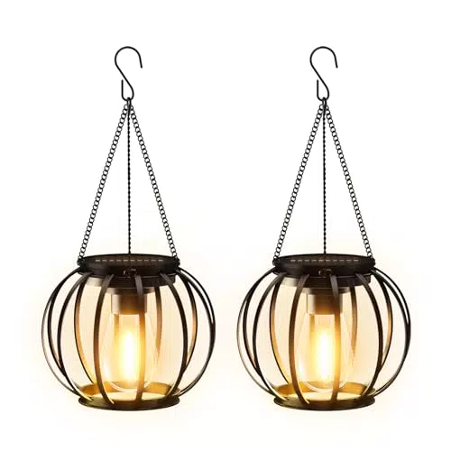 Lanterne Solari da Giardino BUCASA con Lampadina LED e Gancio - Decorazione Esterna Impermeabile IP65