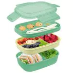 Lunch Box Bugucat Bento Box con 5 Scomparti e Posate - Contenitore per Alimenti Impilabile