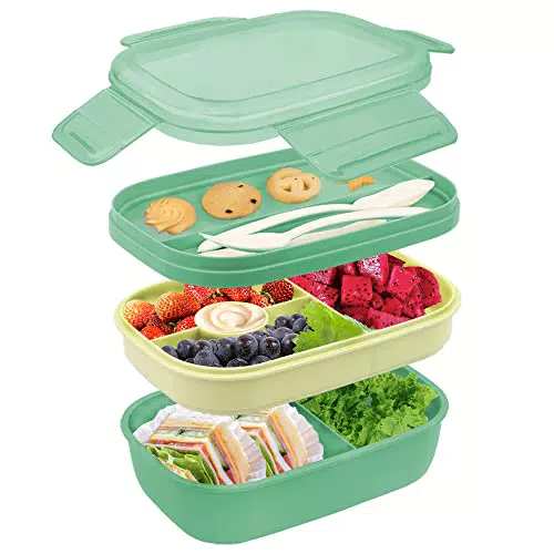 Lunch Box Bugucat Bento Box con 5 Scomparti e Posate - Contenitore per Alimenti Impilabile