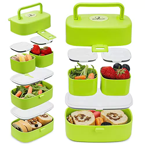 Bugucat Lunch Box Bambini 2 in 1 con Contenitori Ermetici e Posate