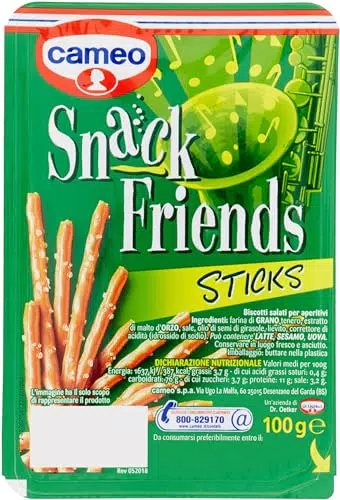 Cameo Snack Friends Sticks, Biscotti Salati per Aperitivi con Granelli di Sale