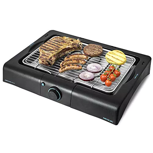 Cecotec PerfectSteak - Piano da tavolo elettrico per barbecue regolabile in altezza, griglia in acciaio inox, vassoio grasso.