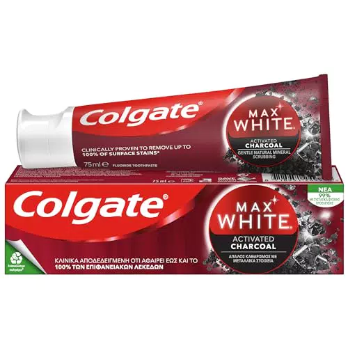 Colgate Max White Whitening Toothpaste with Activated Carbon - Mineral Microparticles for Teeth Whitening Action