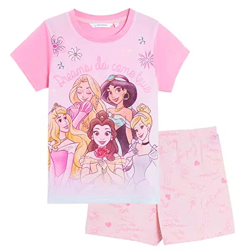 Disney Pigiama Corto Princess per Ragazze - Set Estivo Shortie Pjs - Modello Jasmine Ariel Belle Cinderella Rapunzel