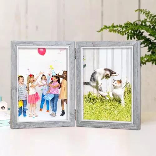 Cornice Portafoto in Legno Doppia, 13 x 18 cm - Ideale per Scrivania, Famiglia e Matrimonio