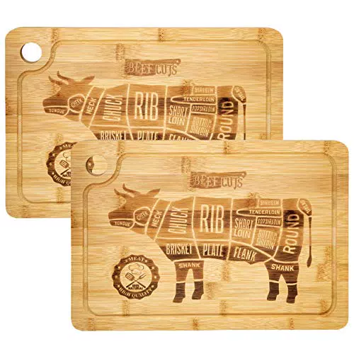 DuneDesign Taglieri per Bistecca in Legno di Bambù Massiccio con Scanalatura per Succo