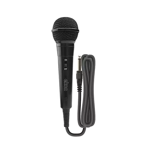 Microfono Ekon a Filo con Connettore Jack 6.35mm - 3 Metri - 50dB - Protezione Antipiega per Mixer, Karaoke, Speaker, Hi-Fi