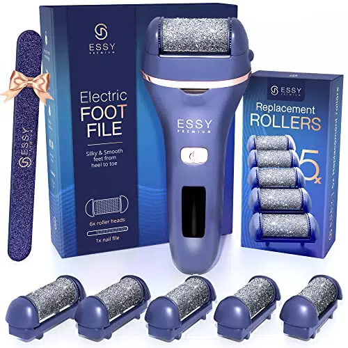 Kit Pedicure Elettrico Essy Professionale: Lima per Piedi e Talloni, Raspa Esfoliante per Duroni con 5 Rulli Ricambio