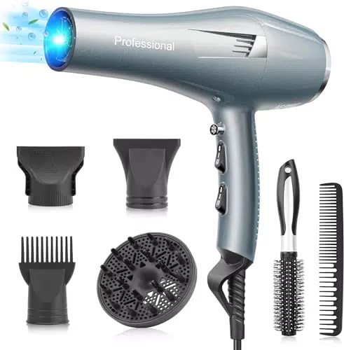 Asciugacapelli Professionale FaszinCare con Ioni e Accessori - Potente Phon per Capelli, 2 Velocità e 3 Impostazioni di Calore