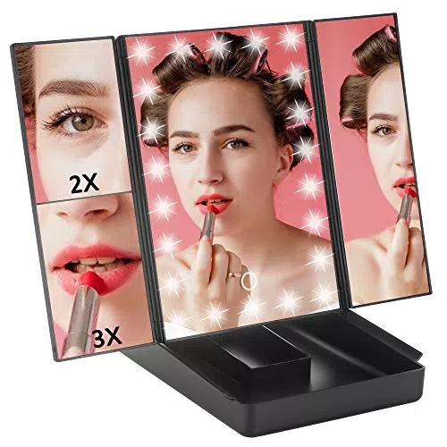 Specchio Vanity GERUIKE con Luci LED e Ingranditori, Touchscreen - Nero