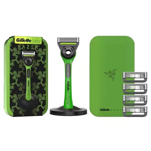 Gillette Labs Rasoio Uomo con 5 Lamette da Barba di Ricambio e Base Magnetica - Edizione Limitata con Custodia da Viaggio