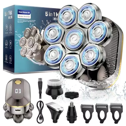 GnohGnoh Rasoio Elettrico Barba 8D Impermeabile USB Ricaricabile con 8 Testine Rotanti