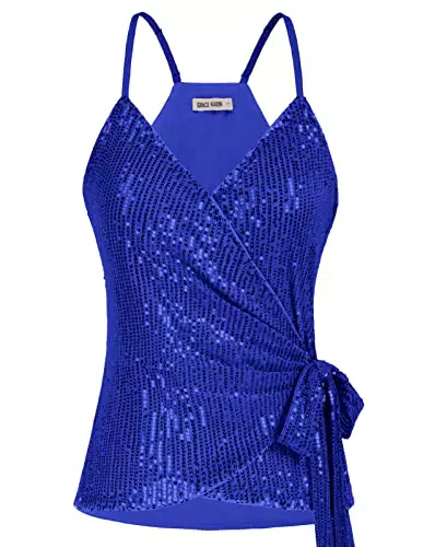 Grace Karin Top Spaghetti Donna Scollo a V Paillettes Fiesta Sparkle