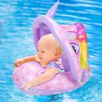Salvagente Neonato Herefun con Parasole Regolabile per Nuoto Piscina (Unicorni)