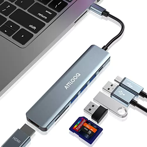 Adattatore ATTLOOQ 7 in 1 USB HUB per MacBook e iPad Pro con HDMI 4K e Lettore di Schede TF/SD