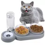 Set Ciotole Gatti 3 in 1 con Dispenser Acqua Automatico e Ciotola Rialzata Antiscivolo
