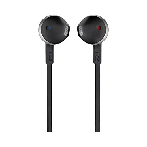 JBL T205 Auricolari con Microfono e Cavo Piatto - Nero, Jack 3,5 mm