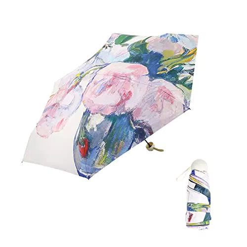 Mini Ombrello Tascabile Antivento con Motivi Acquerello - Protezione UV