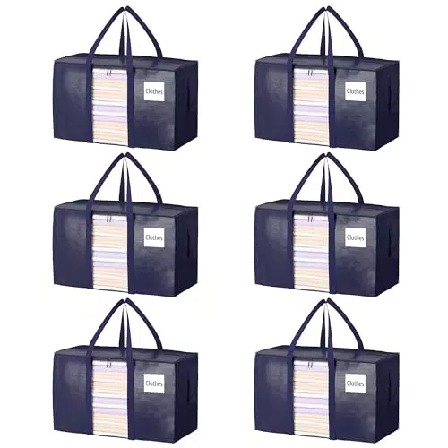 JOISCOPE Set di borse portaoggetti pieghevoli rinforzate con maniglie e cerniere, valigia impermeabile trasparente - Blu