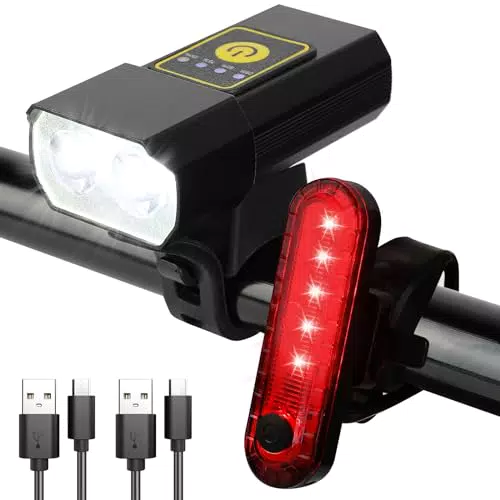 Marstey Set Luce Bicicletta LED Ricaricabile 4000 Lumen Impermeabile MTB VTC