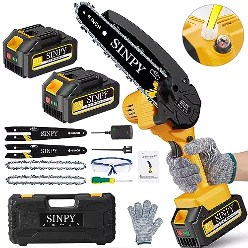 Mini Motosega a Batteria per Potatura 6 Pollici con 2 Batterie e Caricatore Rapido