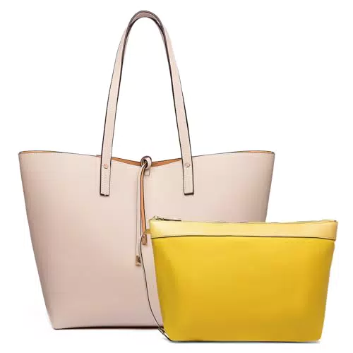 Miss Lulu Borse Tote a Mano da Donna in Ecopelle Reversibile - Borsa a Tracolla Grande Impermeabile