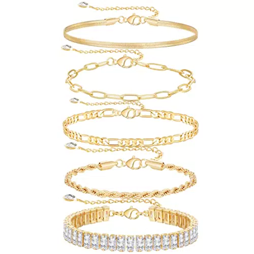 Morotole Set di Bracciali Placcati in Oro 14K: Regolabili, Ipoallergenici, Stile Punk