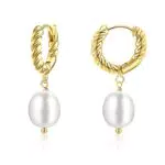 Orecchini Pendenti di Perle in Argento Sterling 925 - Orecchini a Cerchio Barocchi Placcati in Oro 14k