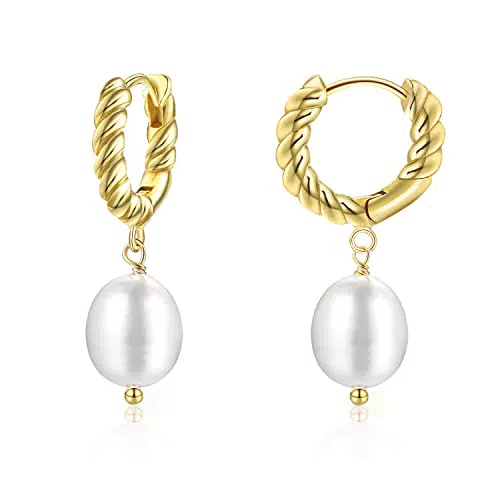 Orecchini Pendenti di Perle in Argento Sterling 925 - Orecchini a Cerchio Barocchi Placcati in Oro 14k