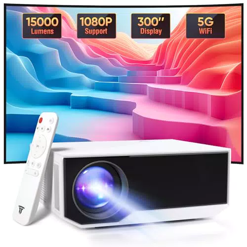 Videoproiettore Full HD 1080P con 5G WiFi e Bluetooth - Compatibile con iPhone/Android/HDMI/USB/PS5/TV Stick/PC