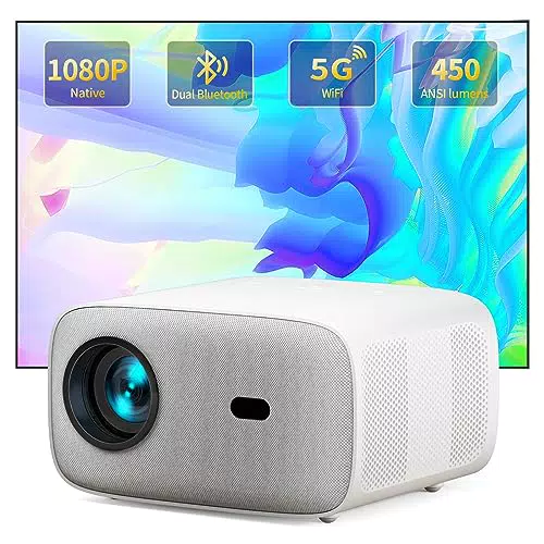 Proiettore WiFi Bluetooth 450 ANSI lumen 5G 1080P Nativo Compatibile con Altoparlante Smartphone Tablet Switch TV
