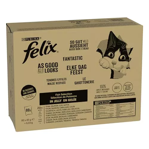 Purina Felix Le Ghiottonerie Cibo Umido per Gatti con Tonno, Salmone e Merluzzo