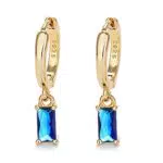 Orecchini Cerchio in Oro 14K con Pietra Blu - Ideali per Donna, Bambina e Uomo