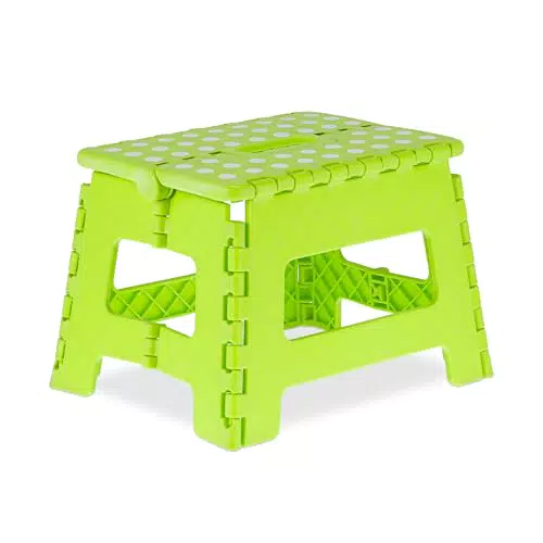 Sgabello Pieghevole Relaxdays con Gradino e Manico, Verde Antiscivolo