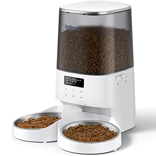 Distributore Automatico Cibo Gatti Rellorus con Doppie Ciotole e Registratore Vocale