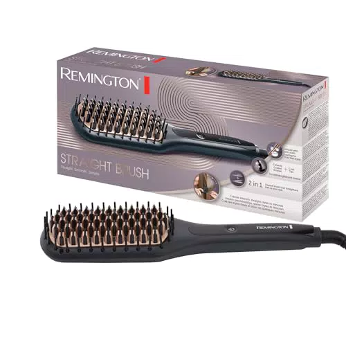 Spazzola Lisciante Remington 2 in 1 - Piastra + Spazzola Capelli, Setole in Ceramica, Display Digitale